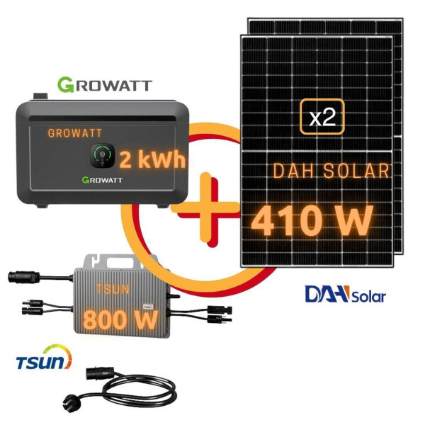 Balkonanlage:  DAH Solar 820 Wp | TSUN TSOL-MS800AC | Growatt NOAH 2000