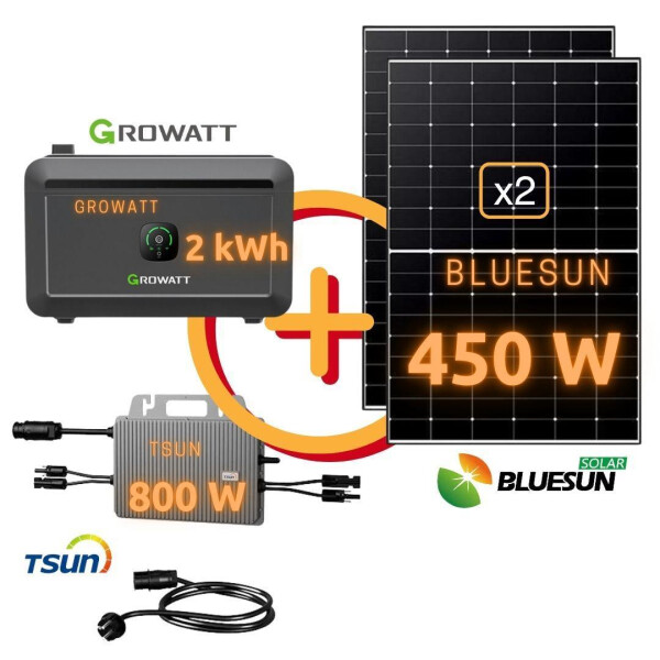 Balkonanlage: BLUESUN 900 Wp Topcon N Type | TSUN TSOL-MS800AC | Growatt NOAH 2000