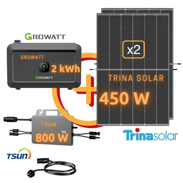 Balkonanlage: Trina 900 Wp Doppelglas | TSUN TSOL-MS800AC | Growatt NOAH 2000