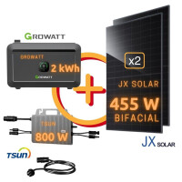 Balkonanlage: JX Solar 910 Wp Bifacial Topcon N-Type | TSUN TSOL-MS800AC | Growatt NOAH 2000