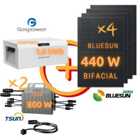 Balkonkraftwerk: BLUESUN 1760 Wp Bifacial Topcon N Type | TSUN TSOL-MS800-D 1,6 kW | Gospower GPMS-3250B 1,6 kWh