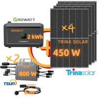 Balkonkraftwerk: Trina 1800 Wp Doppelglas | TSUN TSOL-MS800-D 1,6 kW | Growatt NOAH 2000 2 kWh