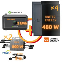 Balkonkraftwerk: UNITED ENERGY 1920 Wp ULTRA BLACK Shingled | TSUN TSOL-MS800-D 1,6 kW | Growatt NOAH 2000 2 kWh