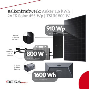 Balkonkraftwerk: Anker SOLIX E1600 1,6 kWh | JX Solar 910...