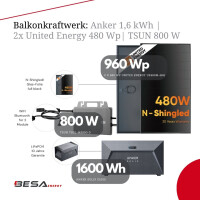 Balkonkraftwerk: Anker SOLIX E1600 1,6 kWh | United Energy 960 Wp | TSUN TSOL-MS800-D 800 W