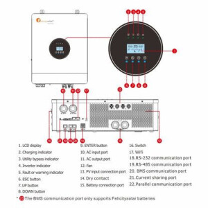 Felicity Solar Hybrid Wechselrichter 8kW, 1-phasig, Off-Grid, mit integriertem Laderegler, parallel schaltbar und WiFi-fähig