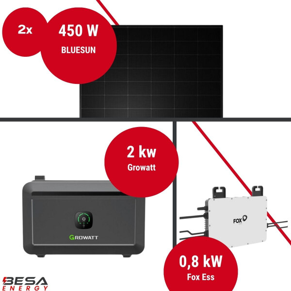 Balkonkraftwerk: Growatt NOAH 2000 | Fox ESS M1-800-E | BLUESUN 900 Wp Bifacial