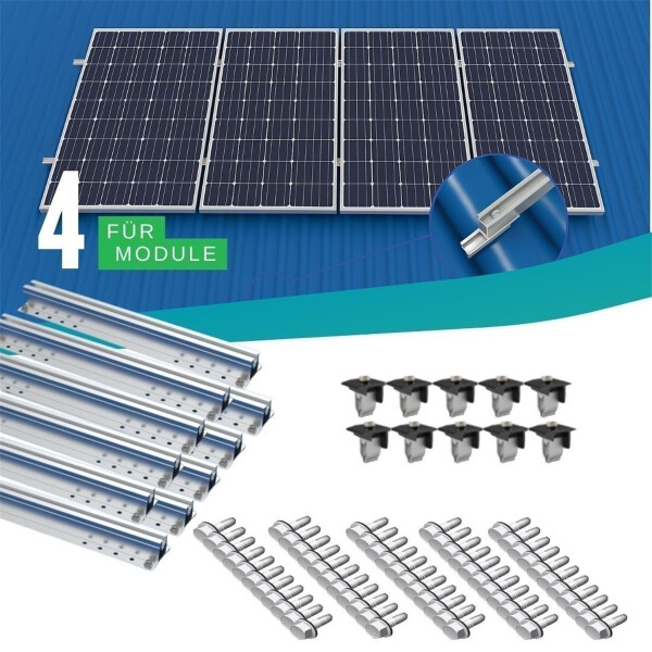 Metall-Dach Montagesystem – Kurz-Schienen-Set für 4 Solarmodule