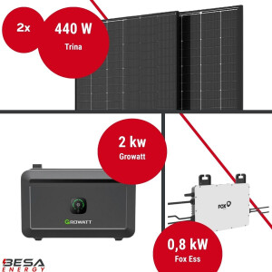 Balkonkraftwerk mit Speicher – 2x Trina 440 W + Fox...