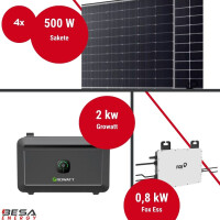 Balkonkraftwerk mit Speicher – 4x Sakete 500 W + Fox ESS + Growatt NOAH 2000
