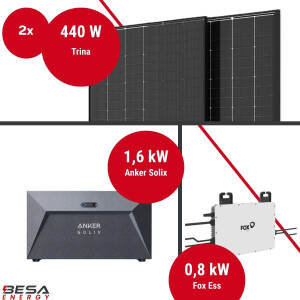 Balkonkraftwerk mit Speicher – 2x Trina 440 W + Fox...