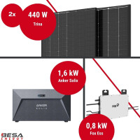 Balkonkraftwerk mit Speicher – 2x Trina 440 W + Fox ESS + Anker SOLIX E1600