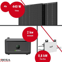 Balkonkraftwerk mit Speicher – 4x Trina 440 W + Fox ESS + Growatt NOAH 2000