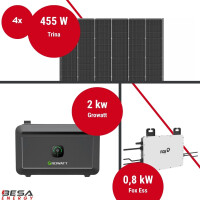 Balkonkraftwerk mit Speicher – 4x Trina 455 W + Fox ESS + Growatt NOAH 2000