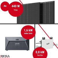 Balkonkraftwerk mit Speicher – 4x Trina 440 W + Fox ESS + Anker SOLIX E1600