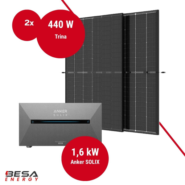 Balkonkraftwerk mit Speicher – 2x Trina 440 W + Anker SOLIX 2 E1600 AC