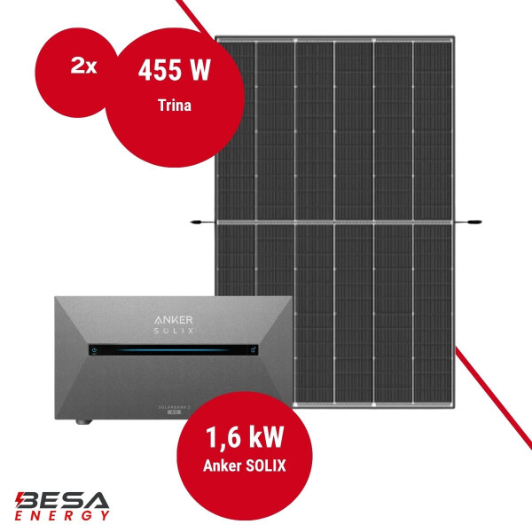 Balkonkraftwerk mit Speicher – 2x Trina 455 W + Anker SOLIX 2 E1600 AC