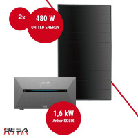 Balkonkraftwerk mit Speicher – 2x UNITED ENERGY 480 W + Anker SOLIX 2 E1600 AC