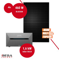 Balkonkraftwerk mit Speicher – 4x BLUESUN 460 W + Anker SOLIX 2 E1600 AC