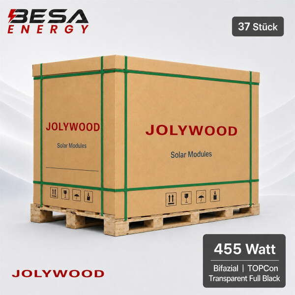 37x Jolywood 455 W Bifazial Transparent Full Black Modul JW-HD96N-R2 455 Wp Glas-Glas - Palette
