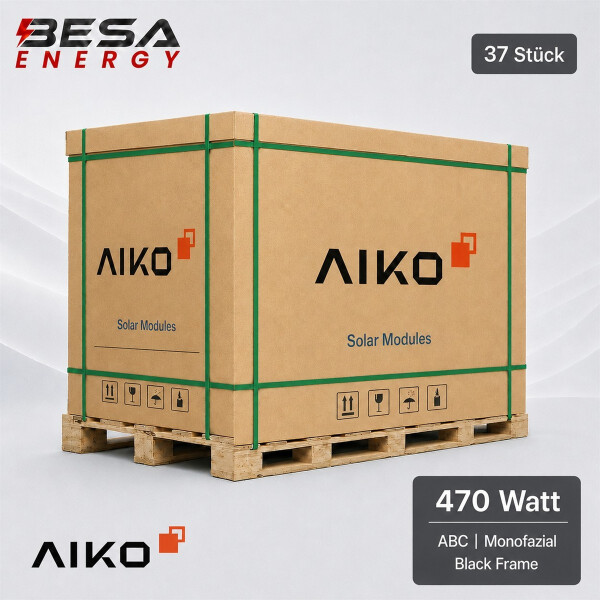 37x AIKO Solar 470W Glas-Glas Black Frame Neostar 2P+ AIKO-A470-MAH54Dw Solarmodul ABC-Technologie Palette