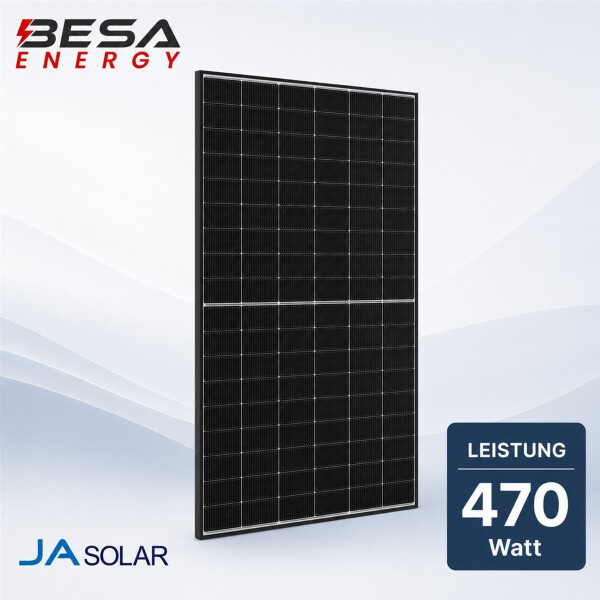 JA Solar 470 W N-Type Double Glass Monofacial PV Modul JAM54D40-470/LR Black Frame DEEP BLUE 4.0 Pro