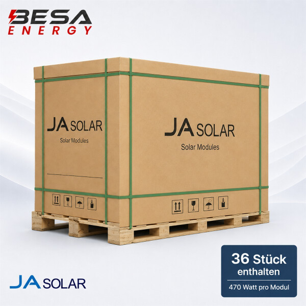 36x JA Solar 470 W N-Type Double Glass Monofacial PV Modul JAM54D40-470/LR Black Frame DEEP BLUE 4.0 Pro Palette