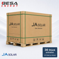 36x JA Solar 470 W N-Type Double Glass Monofacial PV Modul JAM54D40-470/LR Black Frame DEEP BLUE 4.0 Pro Palette