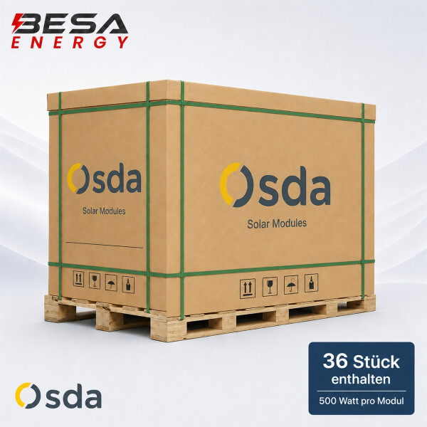 36x OSDA 500 W N PRO Bifazial PV Modul ODA500-27V-MHDBRz Black Frame Palette