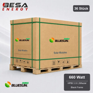 36x Bluesun Solar 660 Wp HPBC 2.0 Glas-Glas Black Frame...