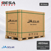 36x JA Solar 465 Wp N-Type Double Glass Monofacial PV Modul JAM54D40-465/LR Black Frame DEEP BLUE 4.0 Pro Palette
