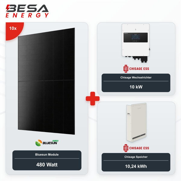 Chisage 10kW Solarpaket 10x Bluesun 480W + 10,24 kWh
