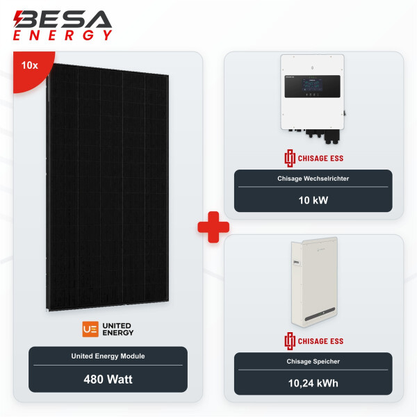 Chisage 10kW Solarpaket 10x United Energy 480W + 10,24 kWh