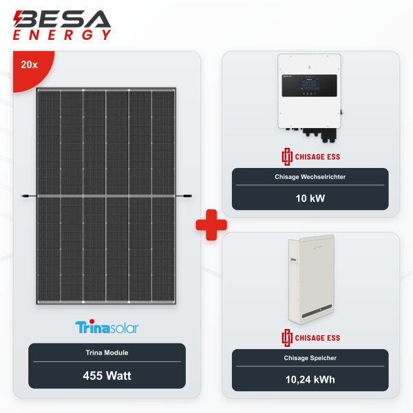Chisage 10kW Solarpaket 20x Trina 455W + 10,24 kWh
