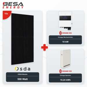 Chisage 10kW Solarpaket 10x OSDA 500W + 10,24 kWh