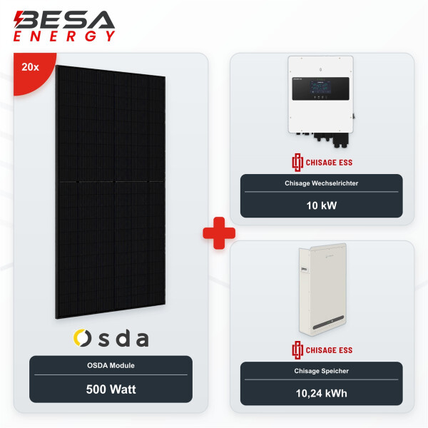 Chisage 10kW Solarpaket 20x OSDA 500W + 10,24 kWh