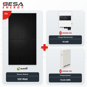 Chisage 10kW Solarpaket 20x Bluesun 530W + 10,24 kWh