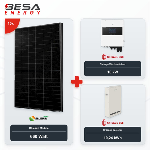 Chisage 10kW Solarpaket 10x Bluesun 660W + 10,24 kWh