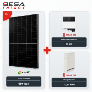 Chisage 10kW Solarpaket 20x Bluesun 660W + 10,24 kWh